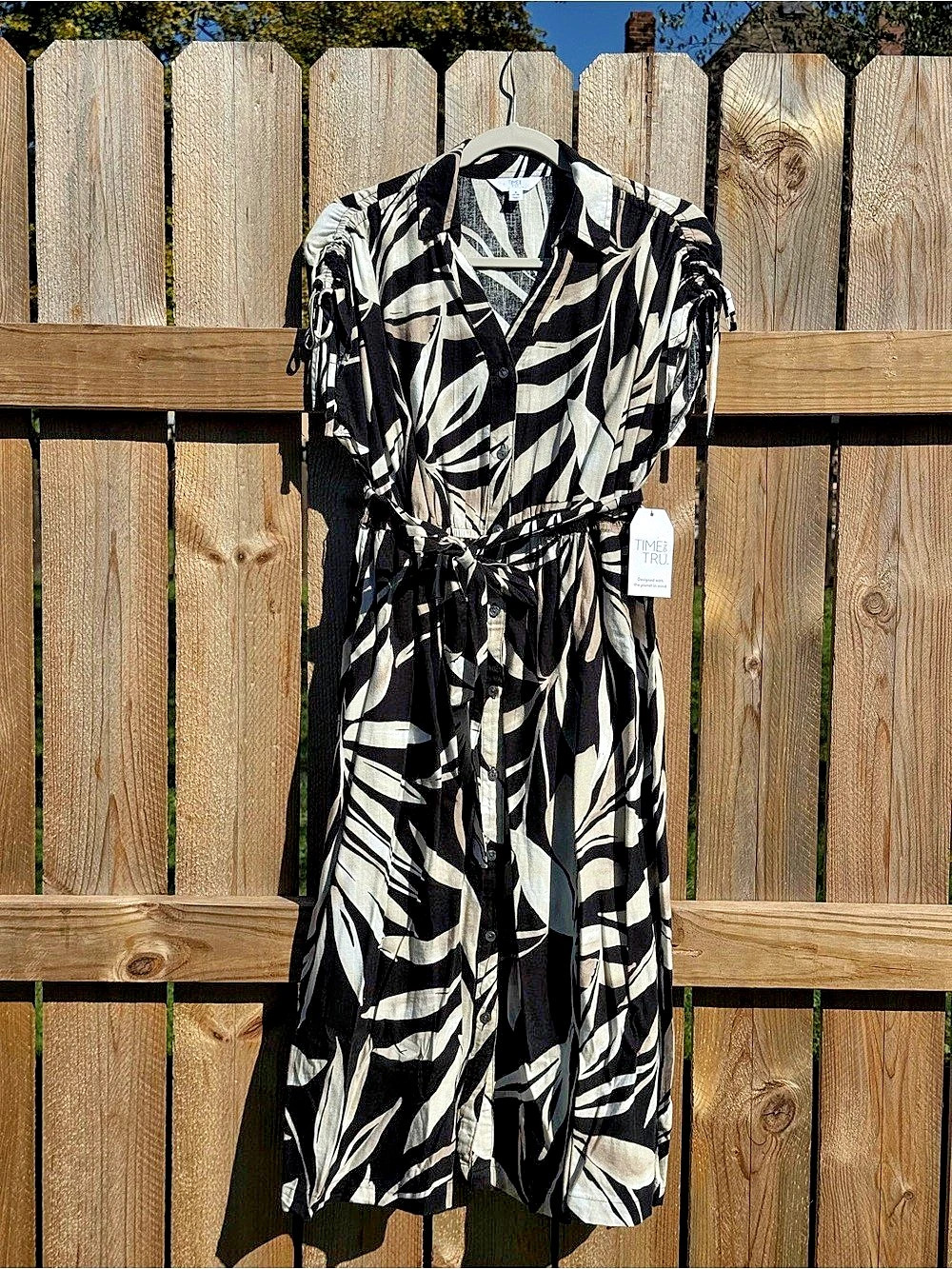 NEW Time and Tru Linen Midi Shirt Dress Size Small 4/6 Tropical Beach Vacation